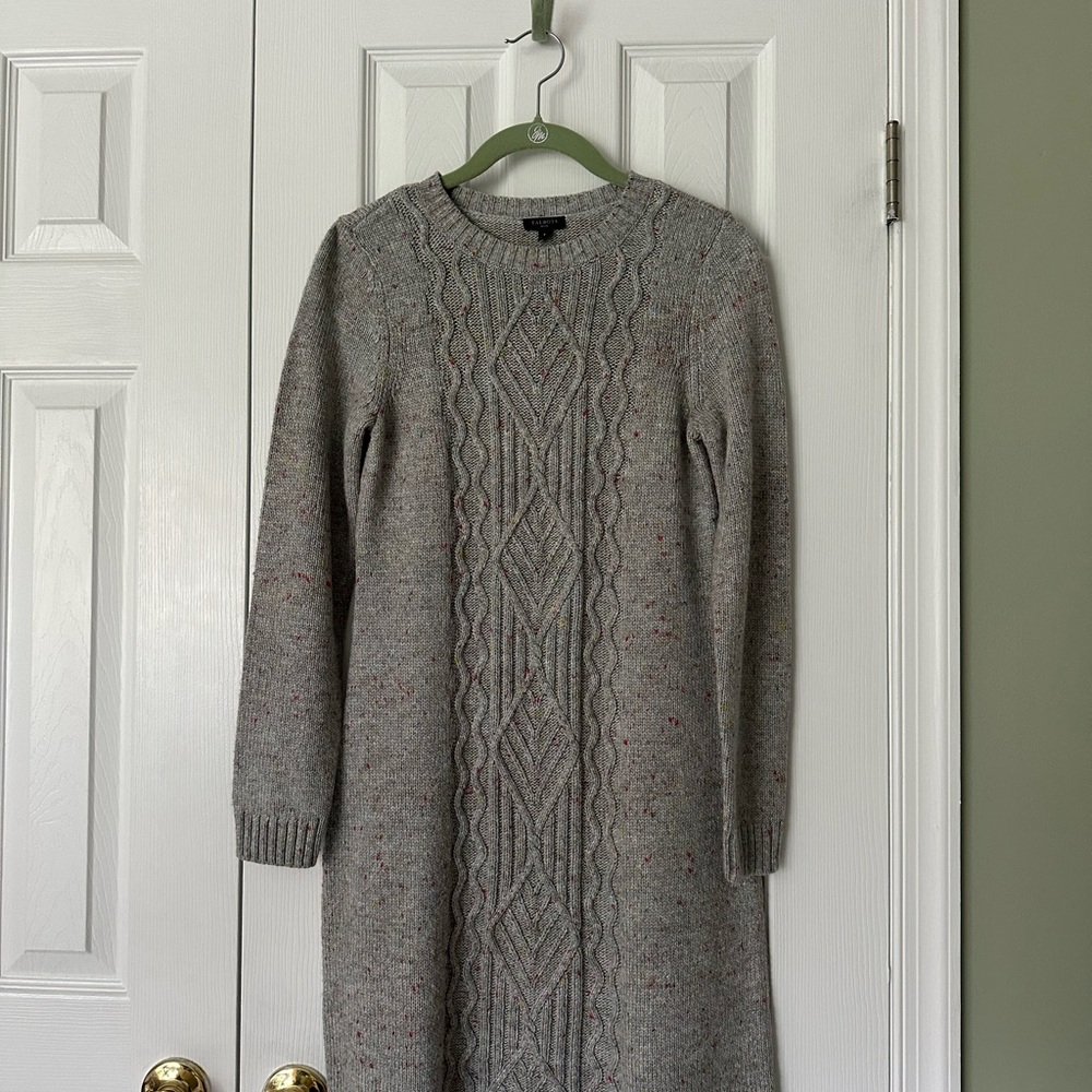 Talbots Gray Cable-Knit Long Sleeve Sweater Dress
